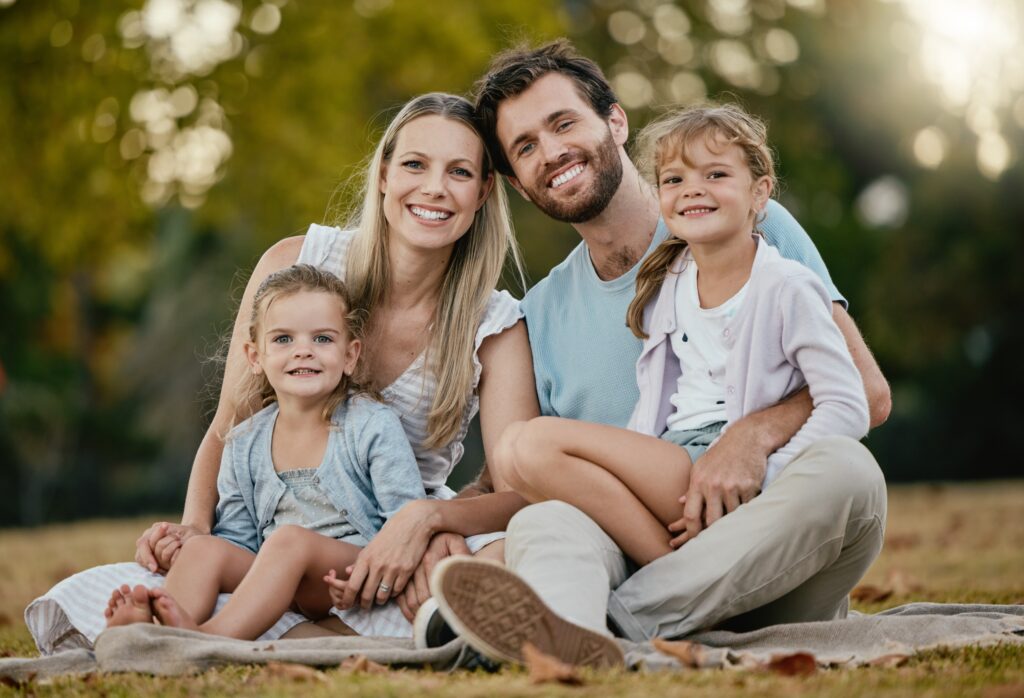 Happy family outside